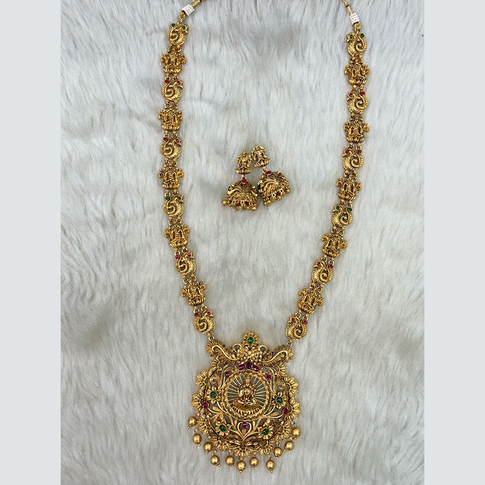Tarangavi Copper Gold Plated Pota Stone Temple Necklace Set