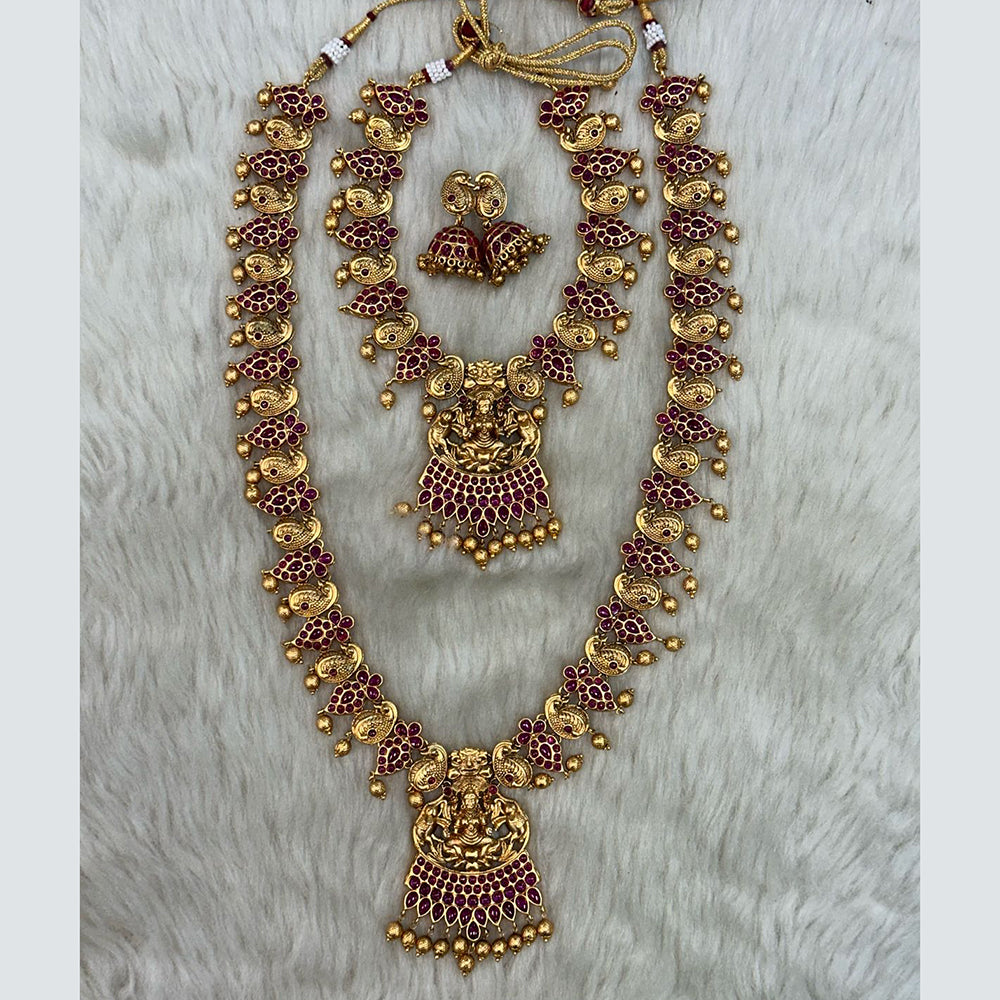 Tarangavi Copper Gold Plated Pota Stone Temple Necklace Combo