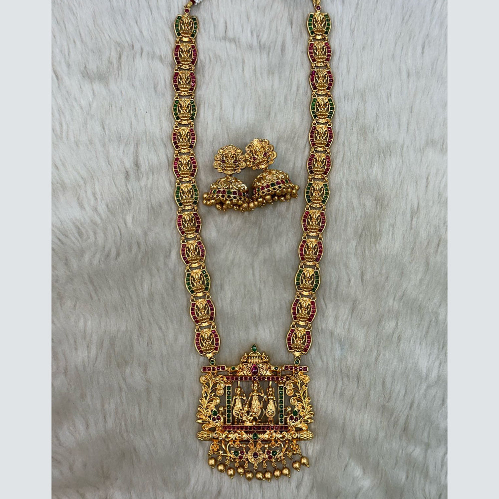 Tarangavi Copper Gold Plated Pota Stone Temple Necklace Set