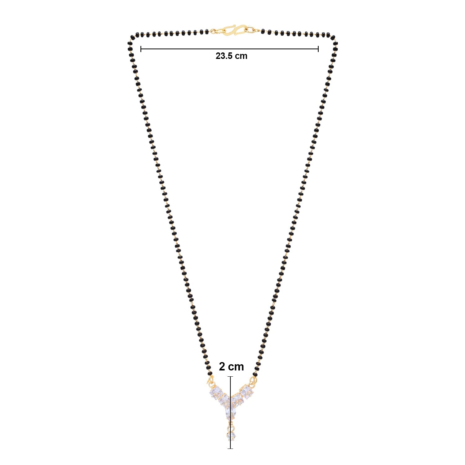 Etnico Gold Plated Single Line CZ Diamond Pendant with Black Bead Long Chain Mangalsutra for Women