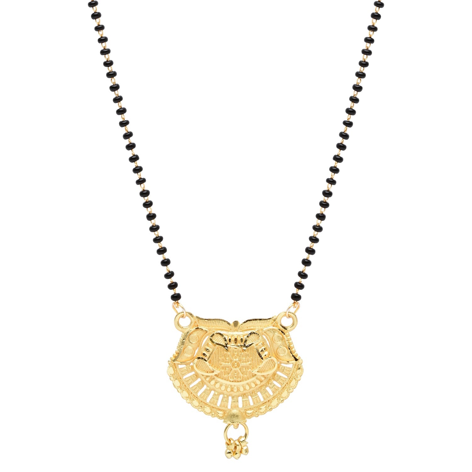 Etnico Gold Plated Traditional Single Line Pendant with Black Bead Chain Mangalsutra for Women
