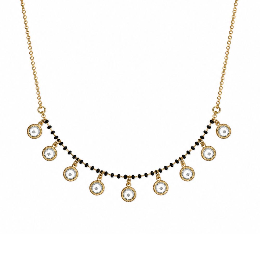 Etnico Fashion Gold Plated Kundan Black Beads Mangalsutra Necklace for Women