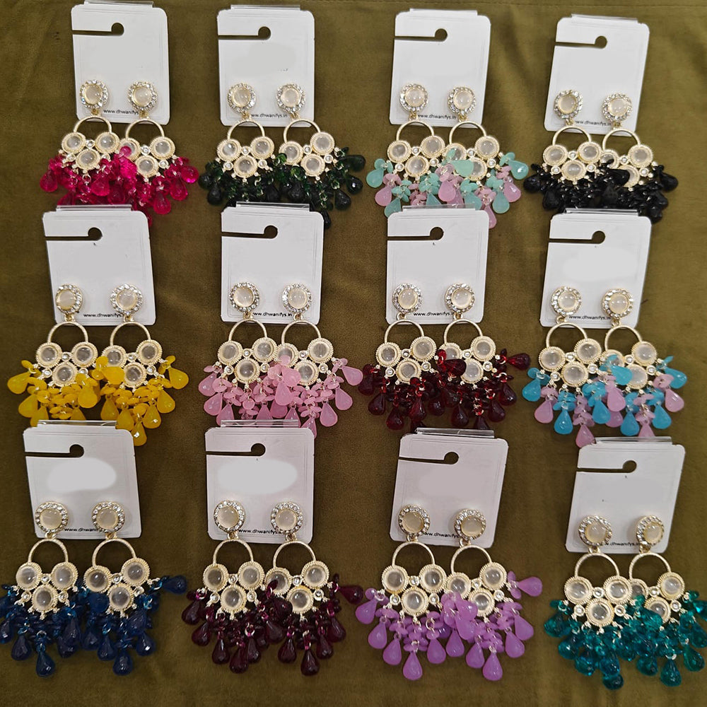 Dhwani Elegant Pota Stone And Pearl Dangler Earrings (Pack of 12)