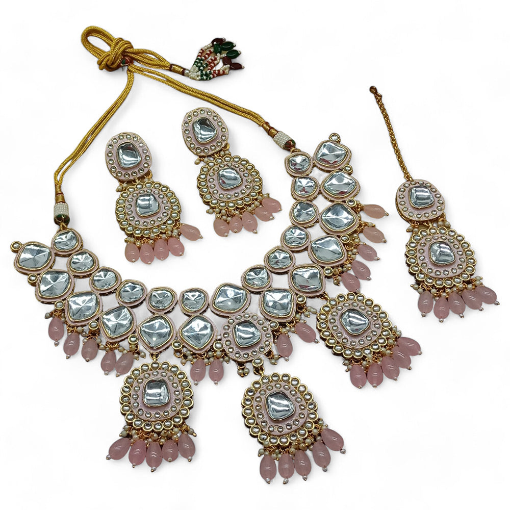 Knigght angel Gold Plated Kundan Crystal Stone And Beads Necklace Set