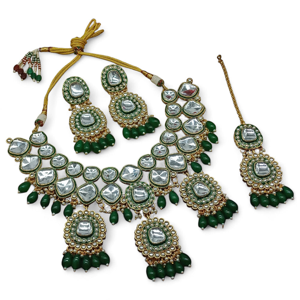Knigght angel Gold Plated Kundan Crystal Stone And Beads Necklace Set