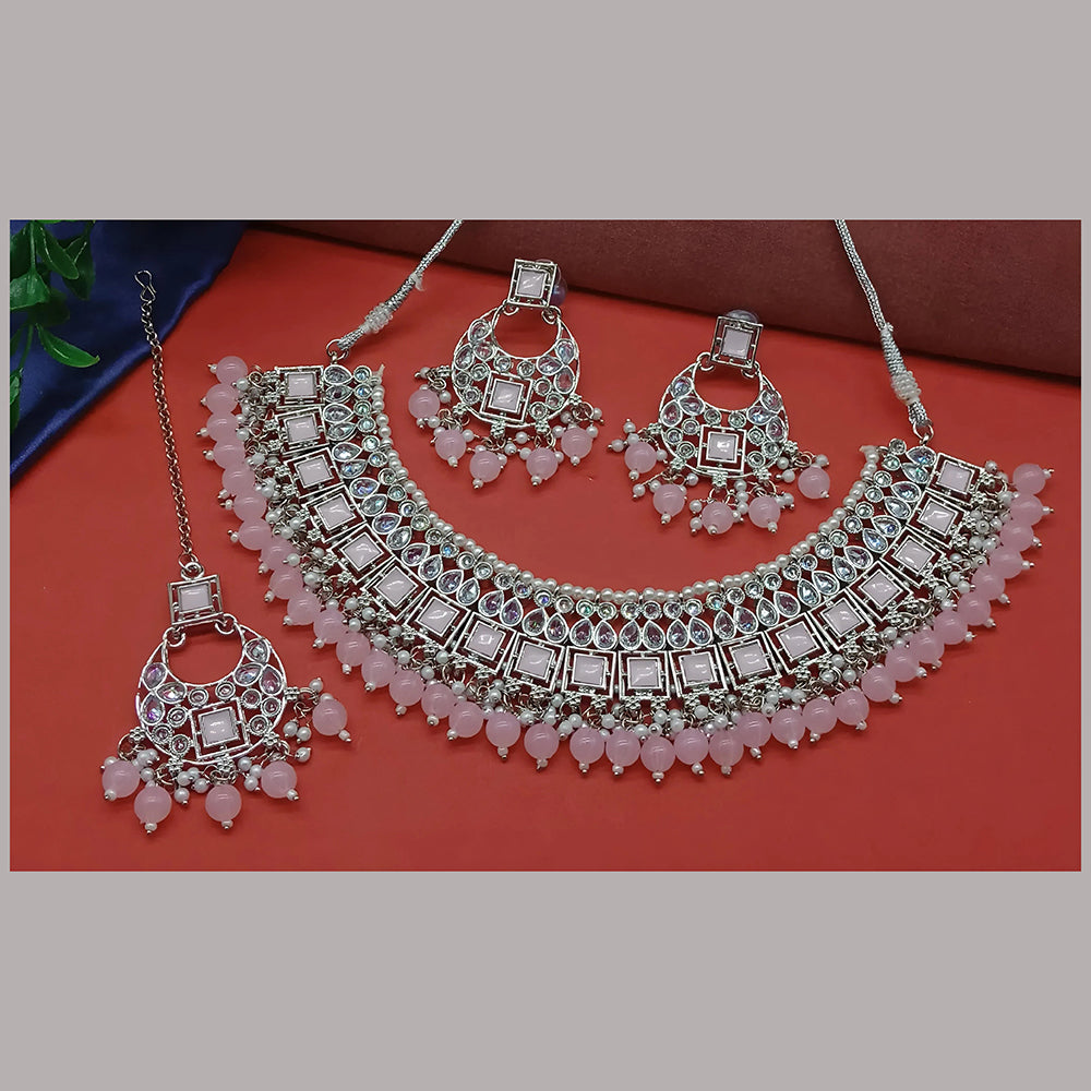 Knigght angel Silver Plated Crystal Stone Pearl And Beads Necklace Set