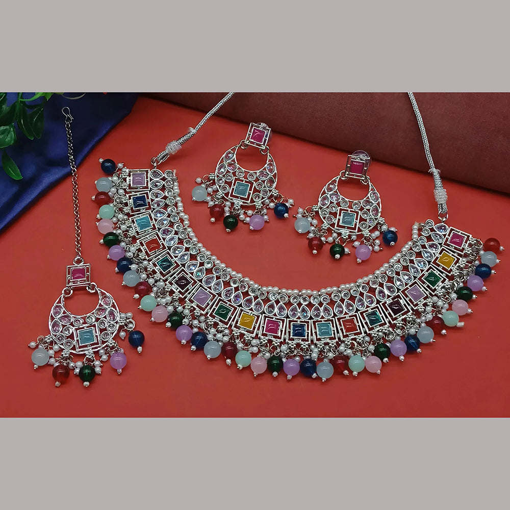 Knigght angel Silver Plated Crystal Stone Pearl And Beads Necklace Set