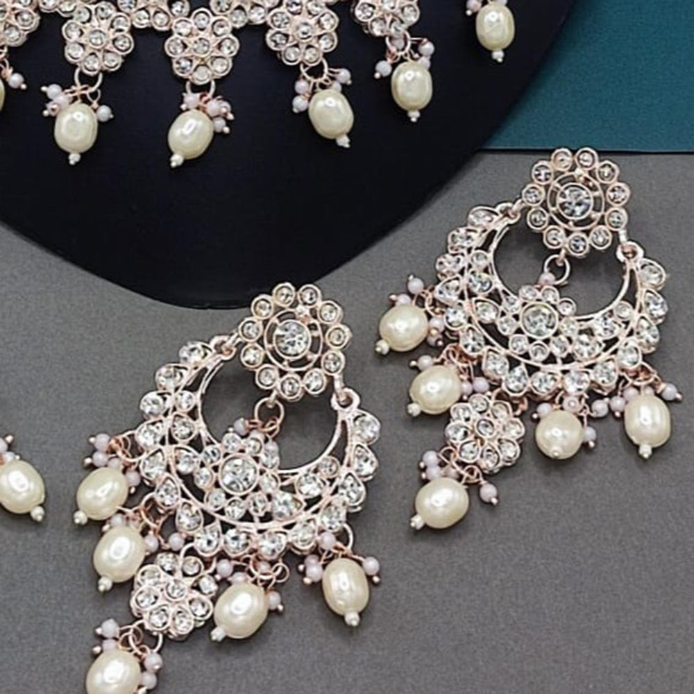 Gehana Mahal Gold Plated Austrian Stone And Pearl Choker Necklace Set