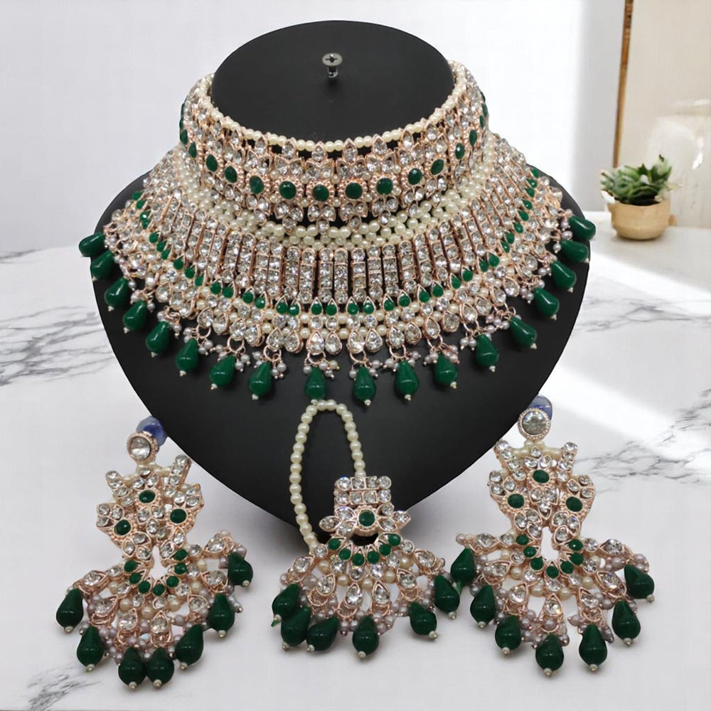 Gehana Mahal Gold Plated Austrian Stone And Pearl Choker Necklace Set