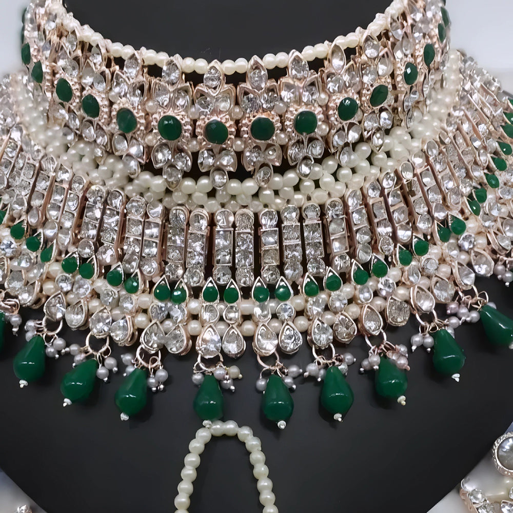 Gehana Mahal Gold Plated Austrian Stone And Pearl Choker Necklace Set