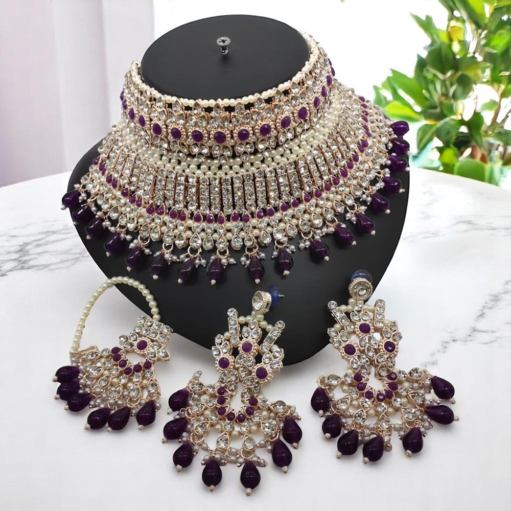 Gehana Mahal Gold Plated Austrian Stone And Pearl Choker Necklace Set