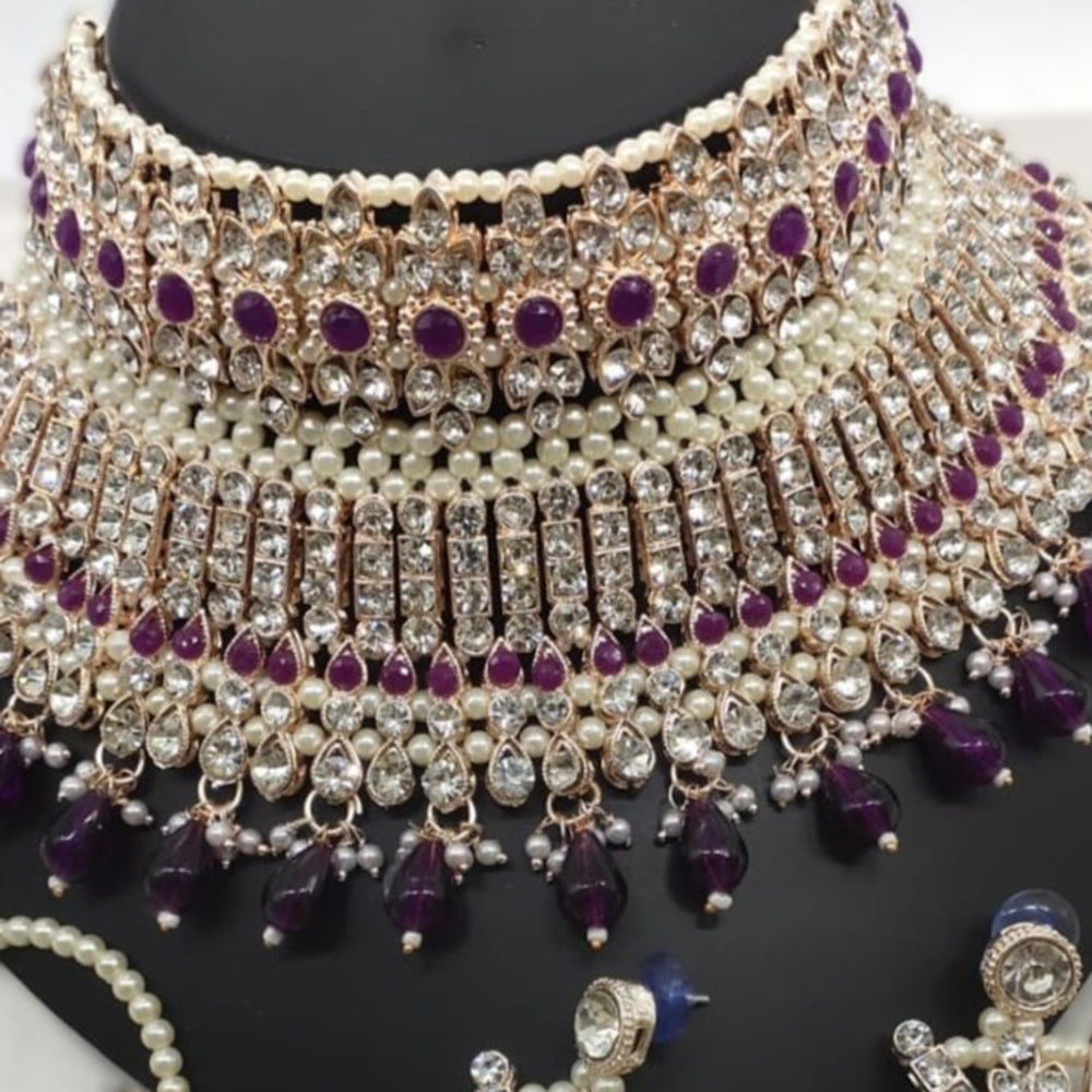 Gehana Mahal Gold Plated Austrian Stone And Pearl Choker Necklace Set