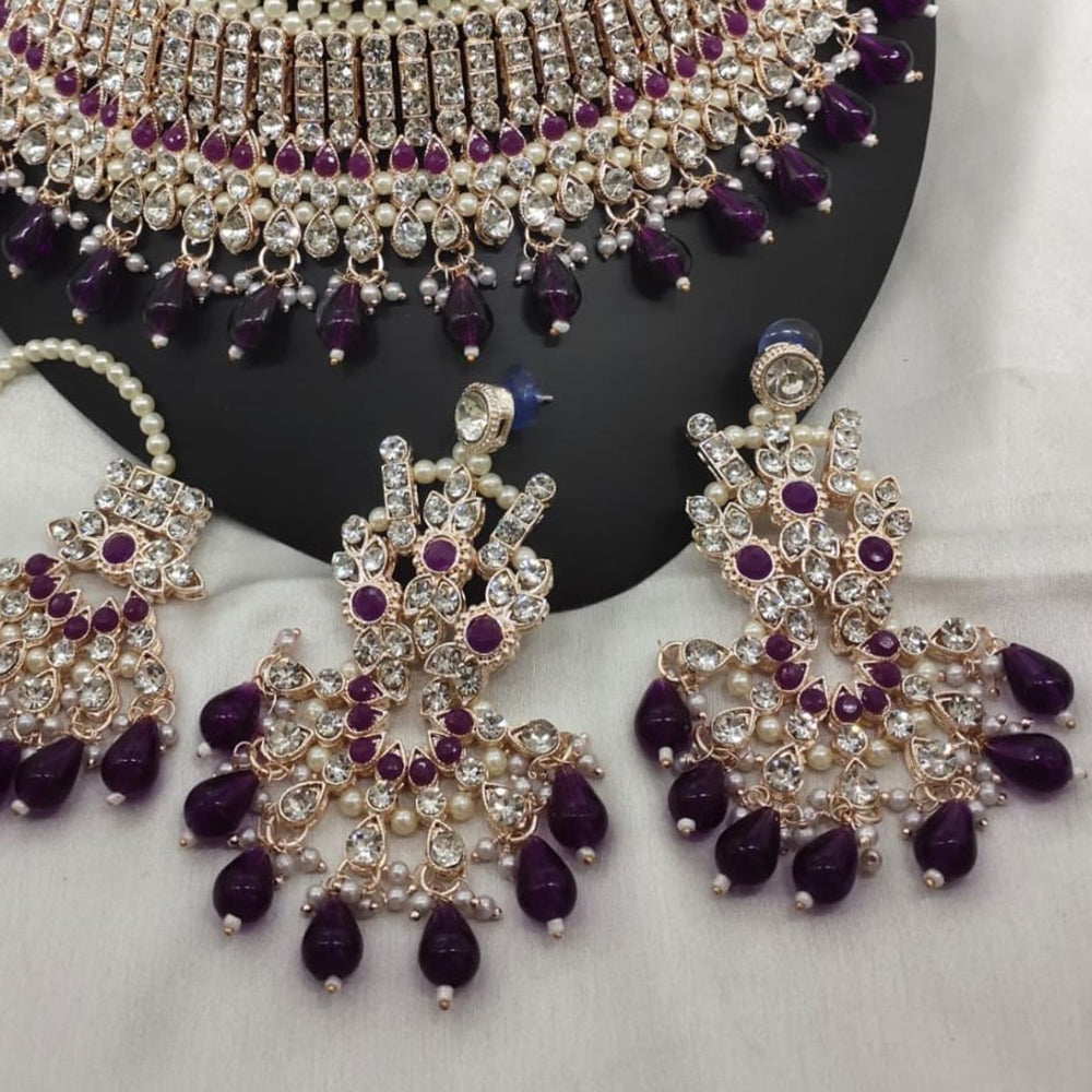 Gehana Mahal Gold Plated Austrian Stone And Pearl Choker Necklace Set