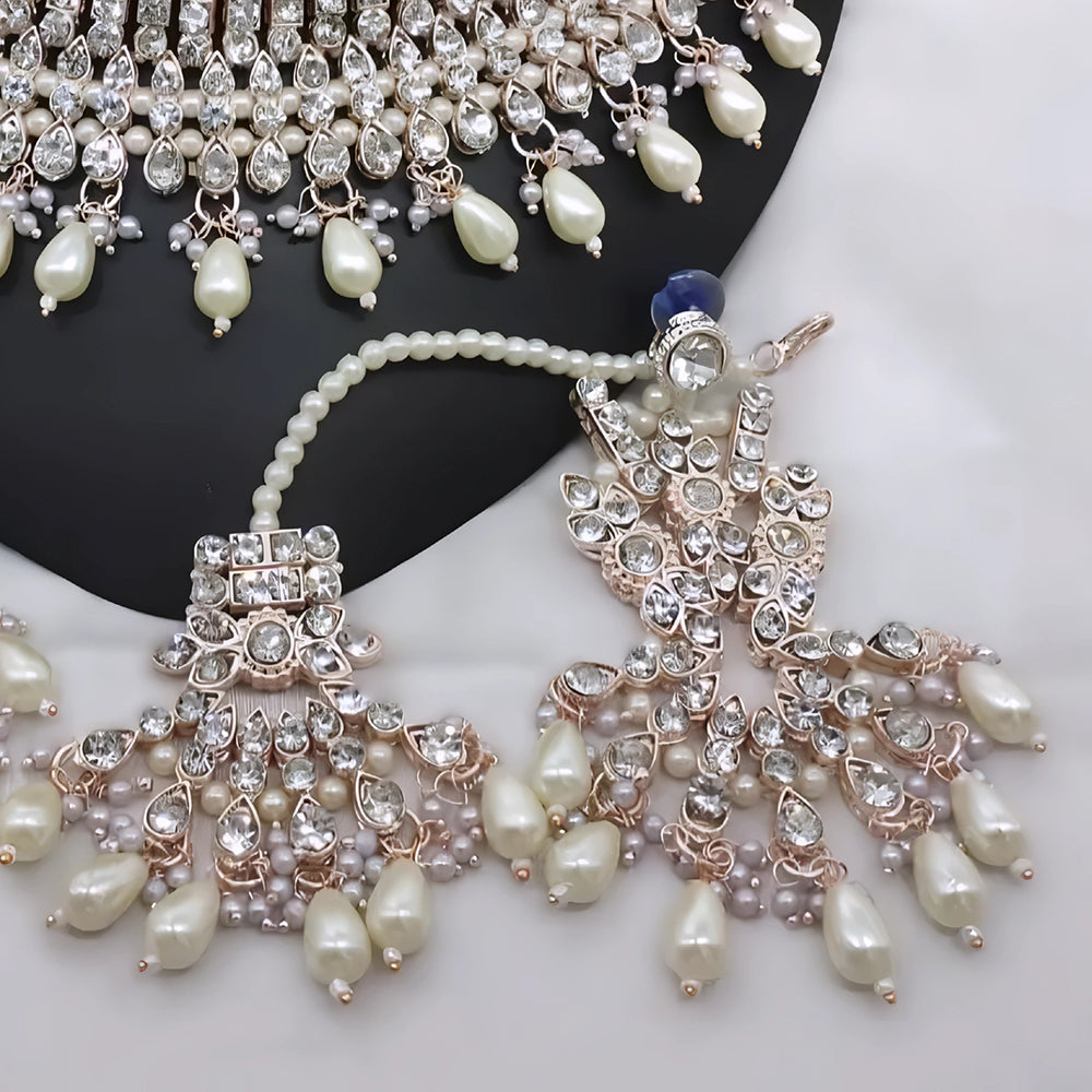 Gehana Mahal Gold Plated Austrian Stone And Pearl Choker Necklace Set