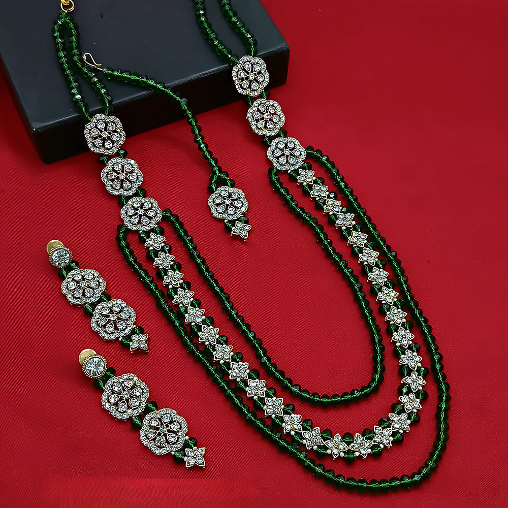 Gehana Mahal Gold Plated Austrian Stone And Pearl Long Necklace Set