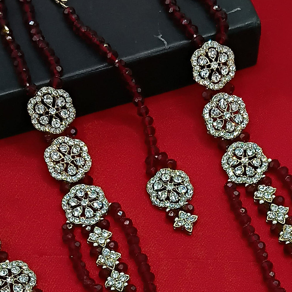 Gehana Mahal Gold Plated Austrian Stone And Pearl Long Necklace Set