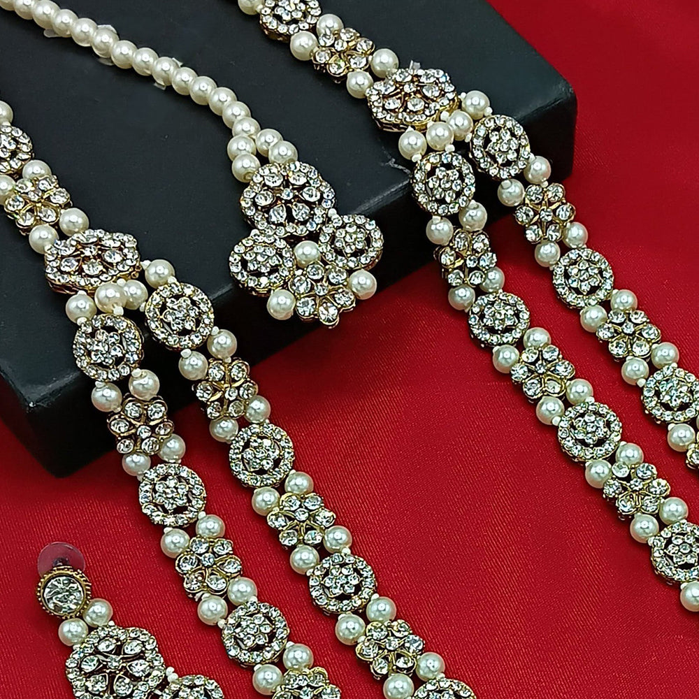 Gehana Mahal Gold Plated Austrian Stone And Pearl Long Necklace Set