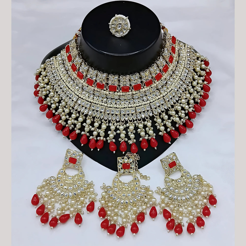 Gehana Mahal Gold Plated Kundan Stone And Beads Necklace Set
