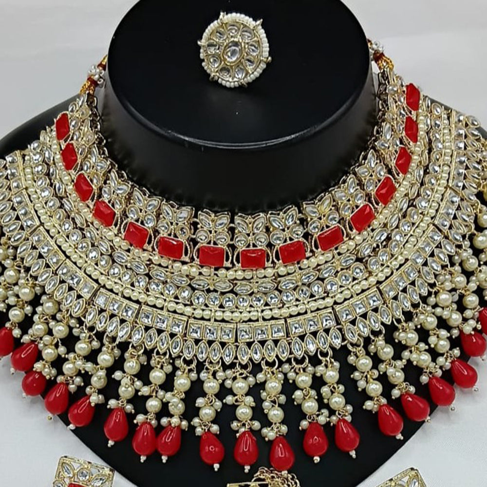 Gehana Mahal Gold Plated Kundan Stone And Beads Necklace Set