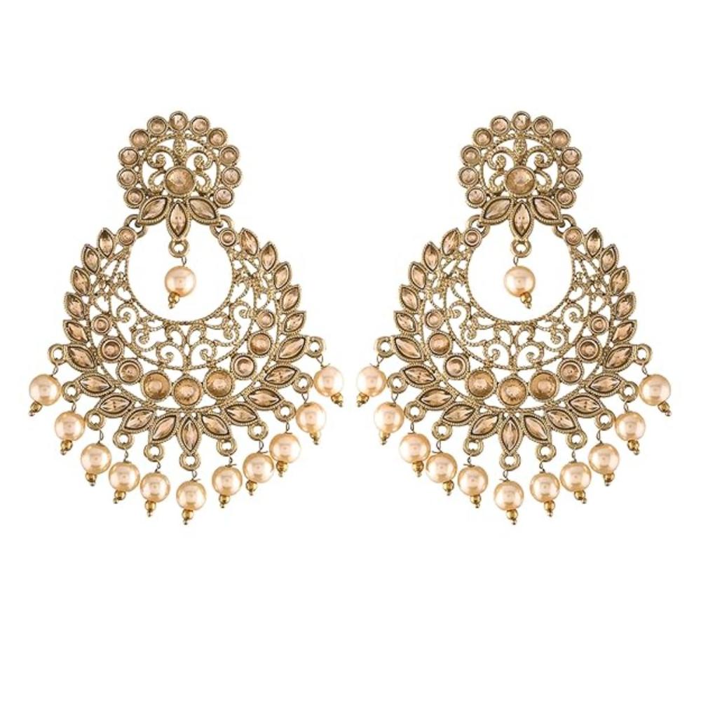 Etnico Gold Plated Traditional Kundan & Pearl Chandbali Earrings For Women (E2867FL)