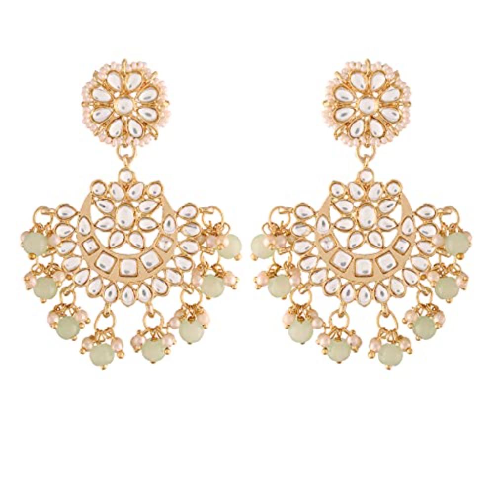 Etnico Women's 18K Gold Plated Matt Finish Chandbali Earrings Handcrafted Kundan & Pearl (E2911Min)