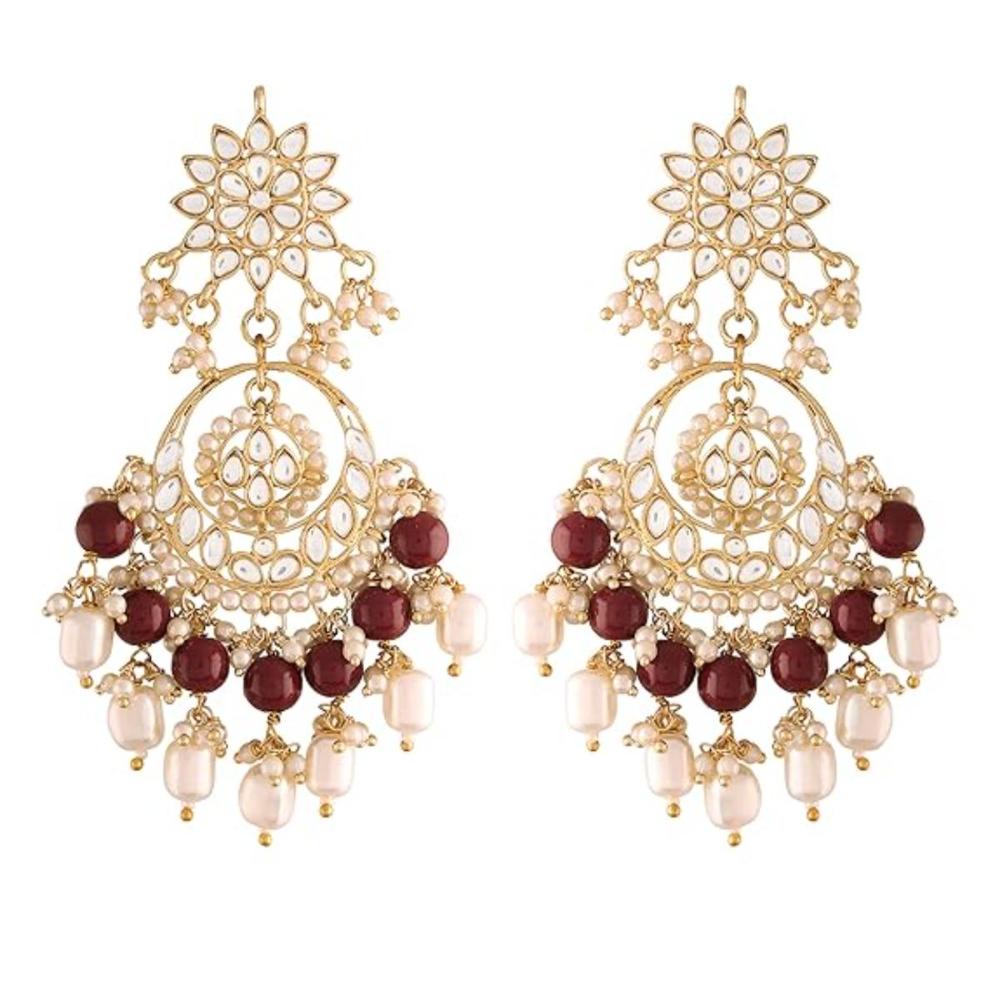 Etnico Gold Plated Traditional Kundan & Pearl Chandbali Earrings for Women (E2916M)