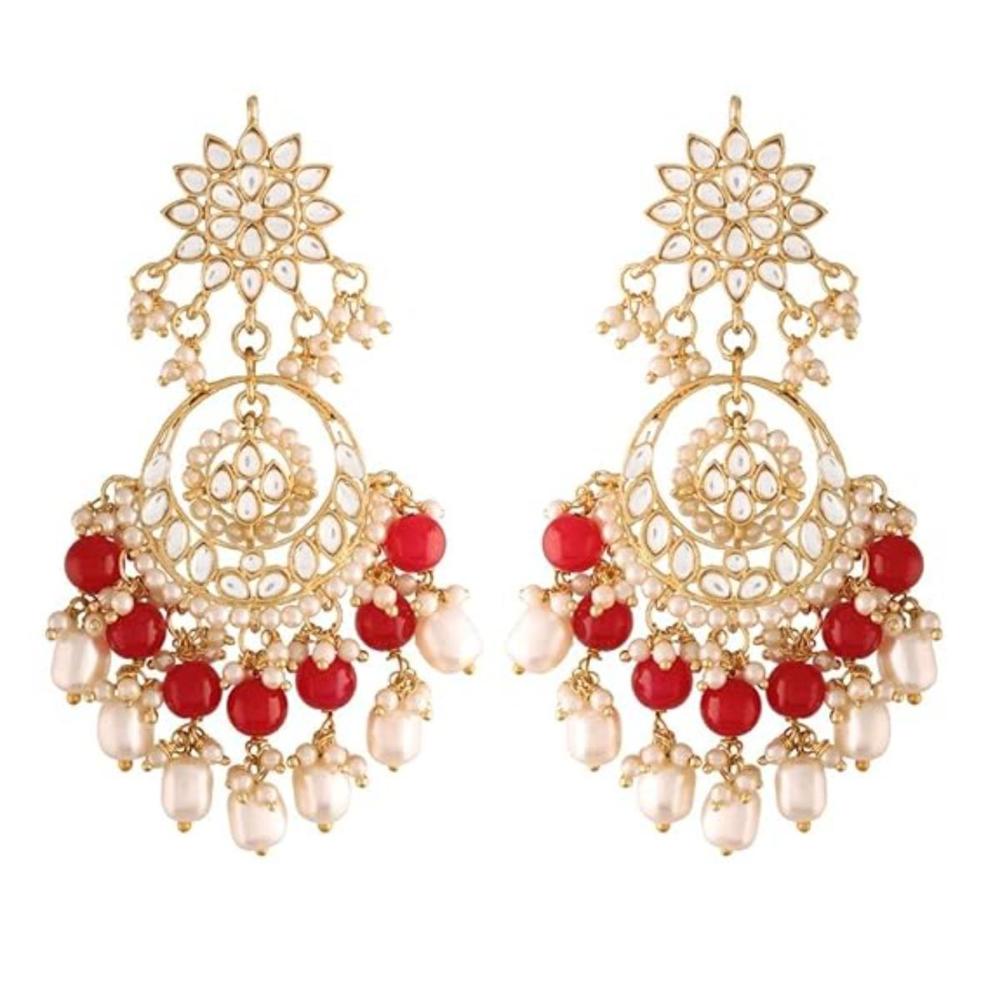 Etnico Gold Plated Traditional Kundan & Pearl Chandbali Earrings for Women (E2916R)