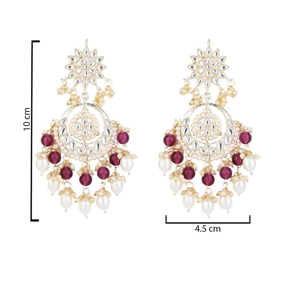 Etnico Gold Plated Traditional Kundan & Pearl Chandbali Earrings for Women (E2916Wi)