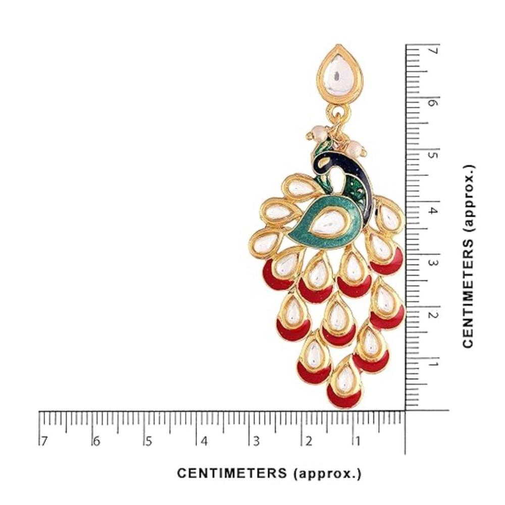 Etnico Gold Plated Meenakari Kundan Studded Peacock Design Dangle Earrings For Women (E2918R)