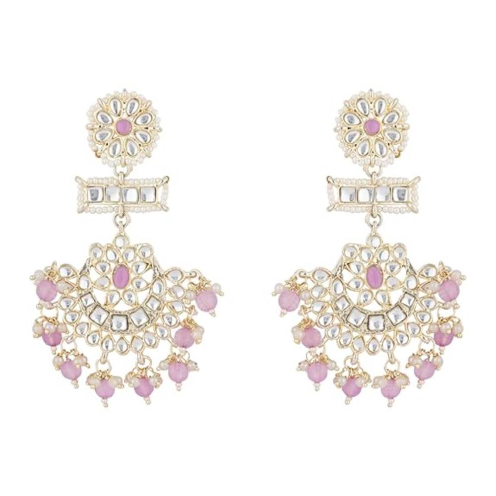 Etnico Gold Plated Traditional Kundan & Pearl Chandbali Earrings For Women (E2927Pu)