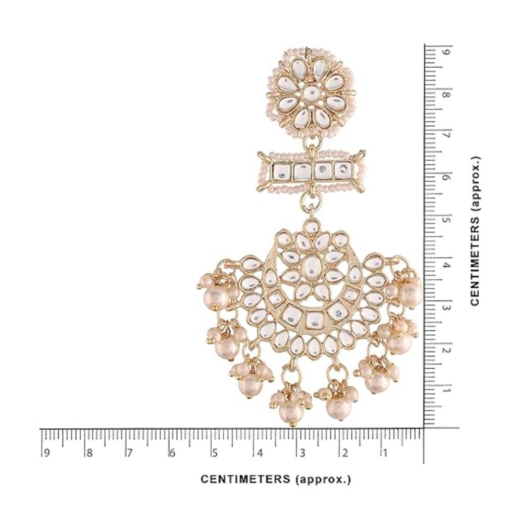 Etnico Gold Plated Kundan & Pearl Chandbali Earrings with Pear Earchain For Women (E2927W))