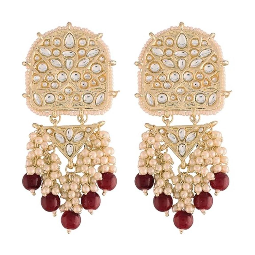 Etnico Gold Plated Kundan & Pearl Drop Dangle Earrings for Women (E2944M)