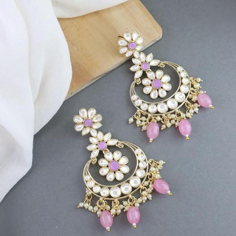Etnico Gold Plated Traditional Kundan & Pearl Chandbali Earrings for Women (E3023Pi)