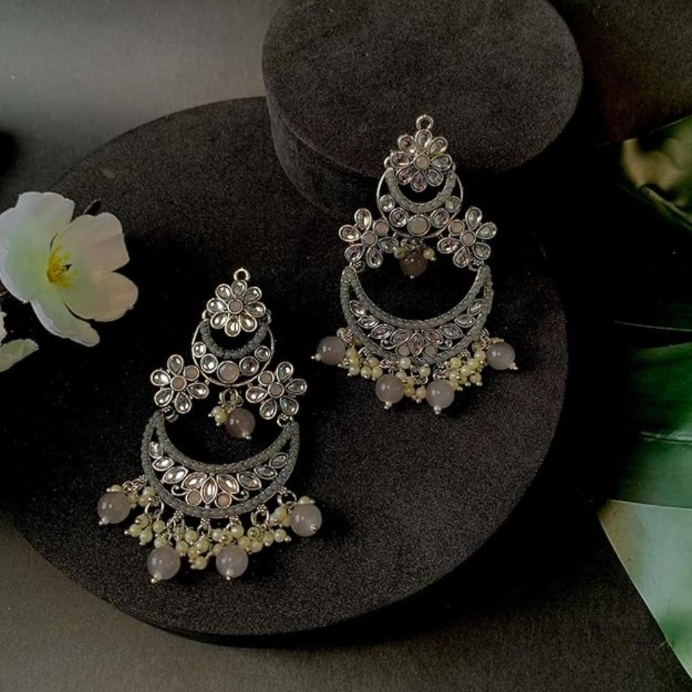 Etnico Gold Plated Traditional Handcrafted Pearl Kundan Beaded Chandbali Earrings for Women/Girls (Style 3)