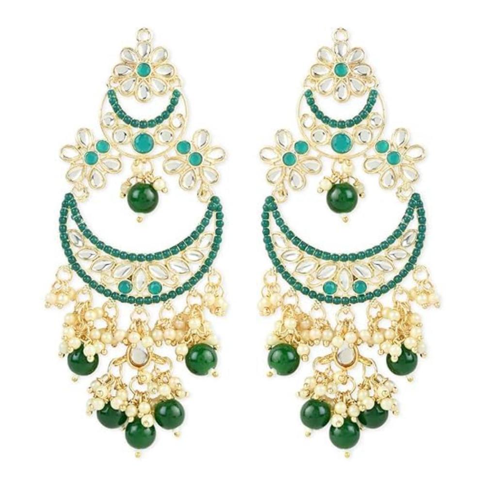 Etnico Gold Plated Traditional Handcrafted Pearl Kundan Beaded Chandbali Earrings for Women/Girls (E3054G)