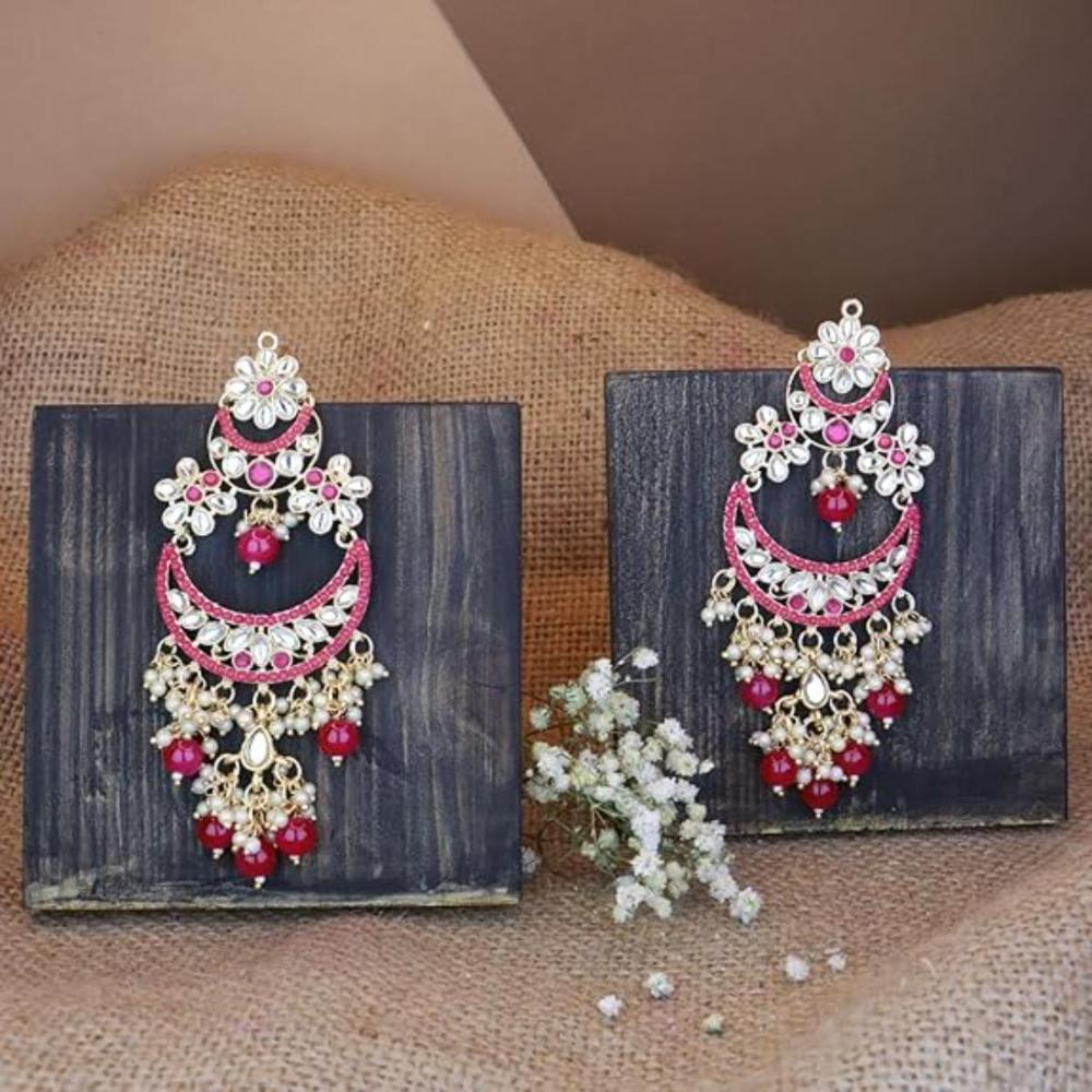 Etnico Gold Plated Traditional Handcrafted Pearl Kundan Beaded Chandbali Earrings for Women/Girls (E3054Q)