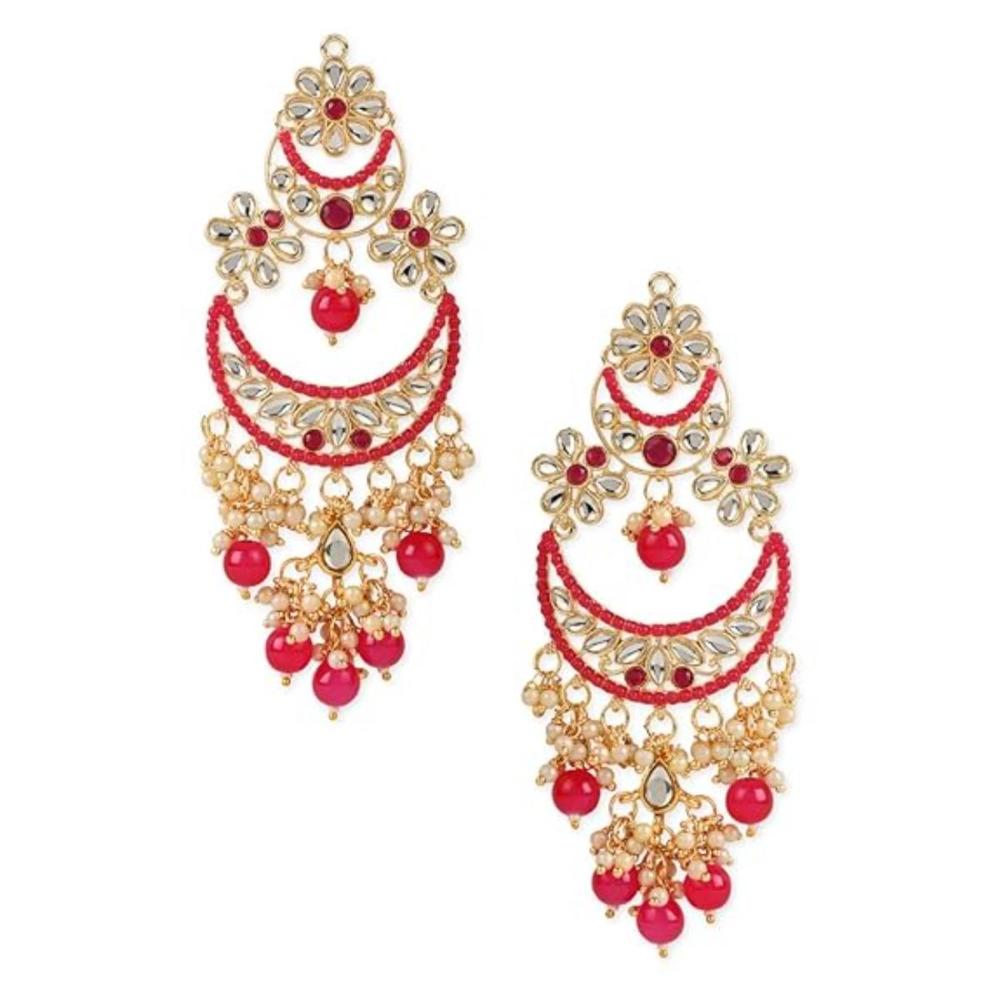 Etnico Gold Plated Traditional Handcrafted Pearl Kundan Beaded Chandbali Earrings for Women/Girls (E3054Q)