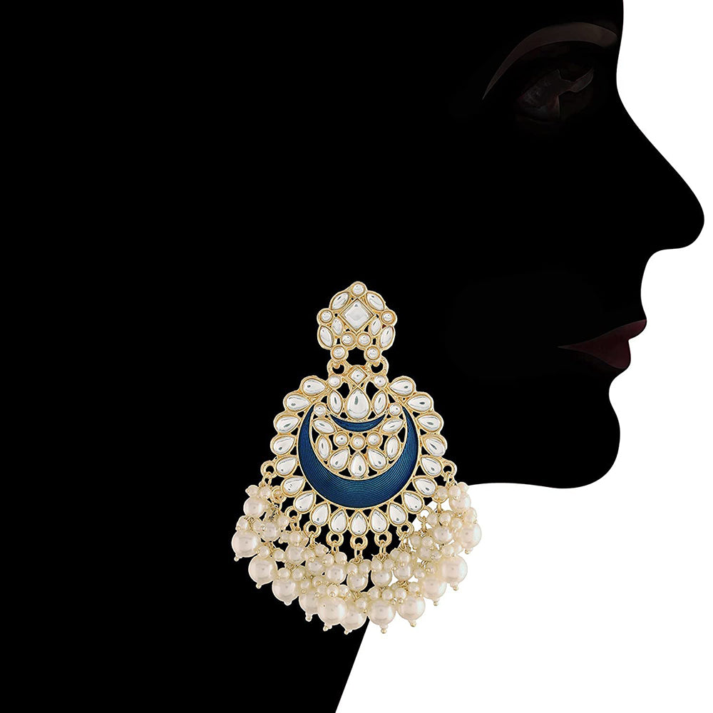 Etnico Gold Plated Intricately Designed Traditional Meenakari Chandbali Earrings Glided With Kundans & Pearls (E306Bl) For womens