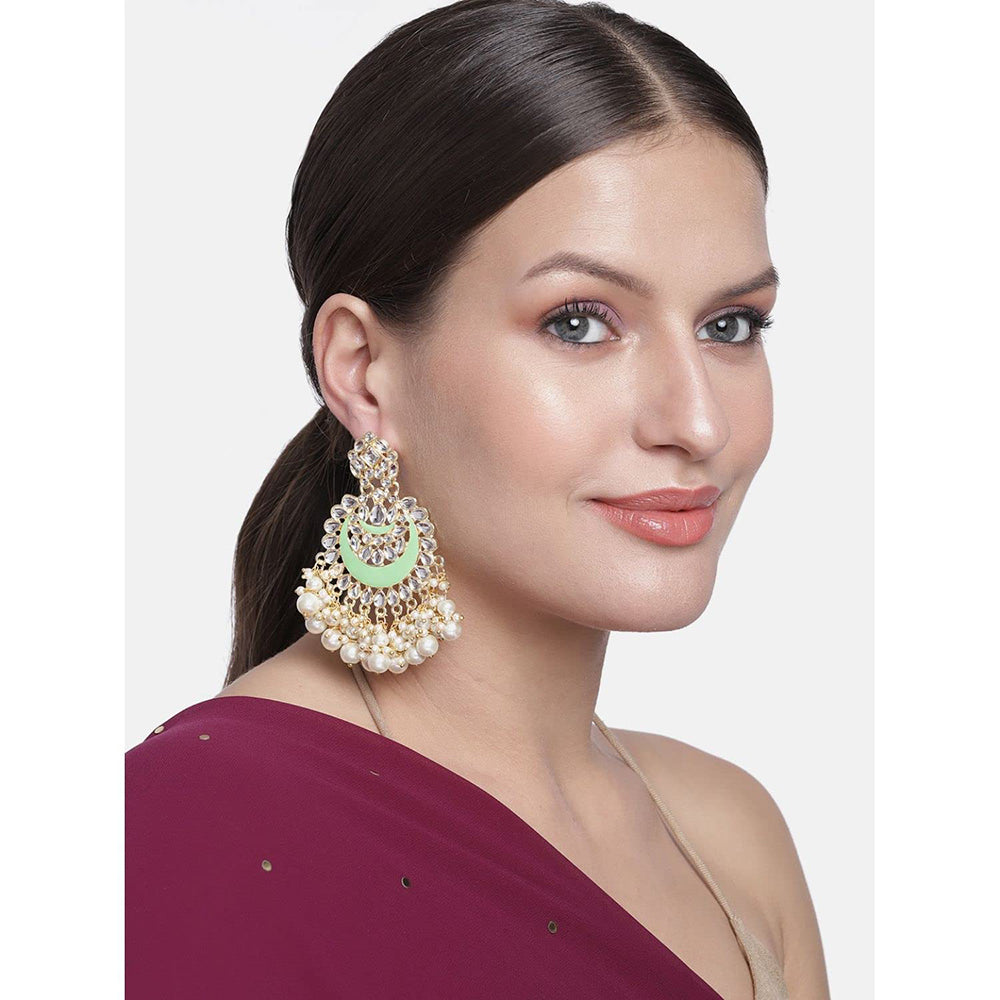 Etnico Gold Plated Intricately Designed Traditional Meenakari Chandbali Earrings Glided With Kundans & Pearls (E306Min)