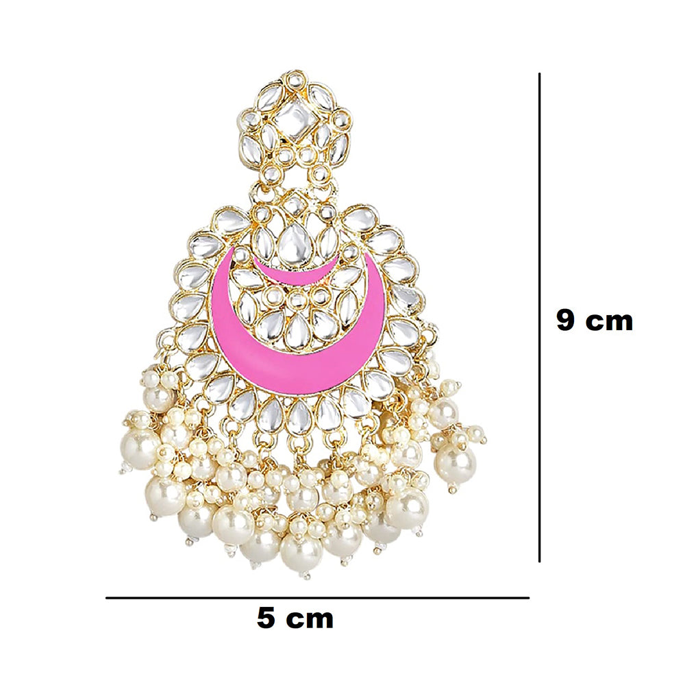 Etnico Gold Plated Intricately Designed Traditional Meenakari Chandbali Earrings Glided With Kundans & Pearls (E306Pi)