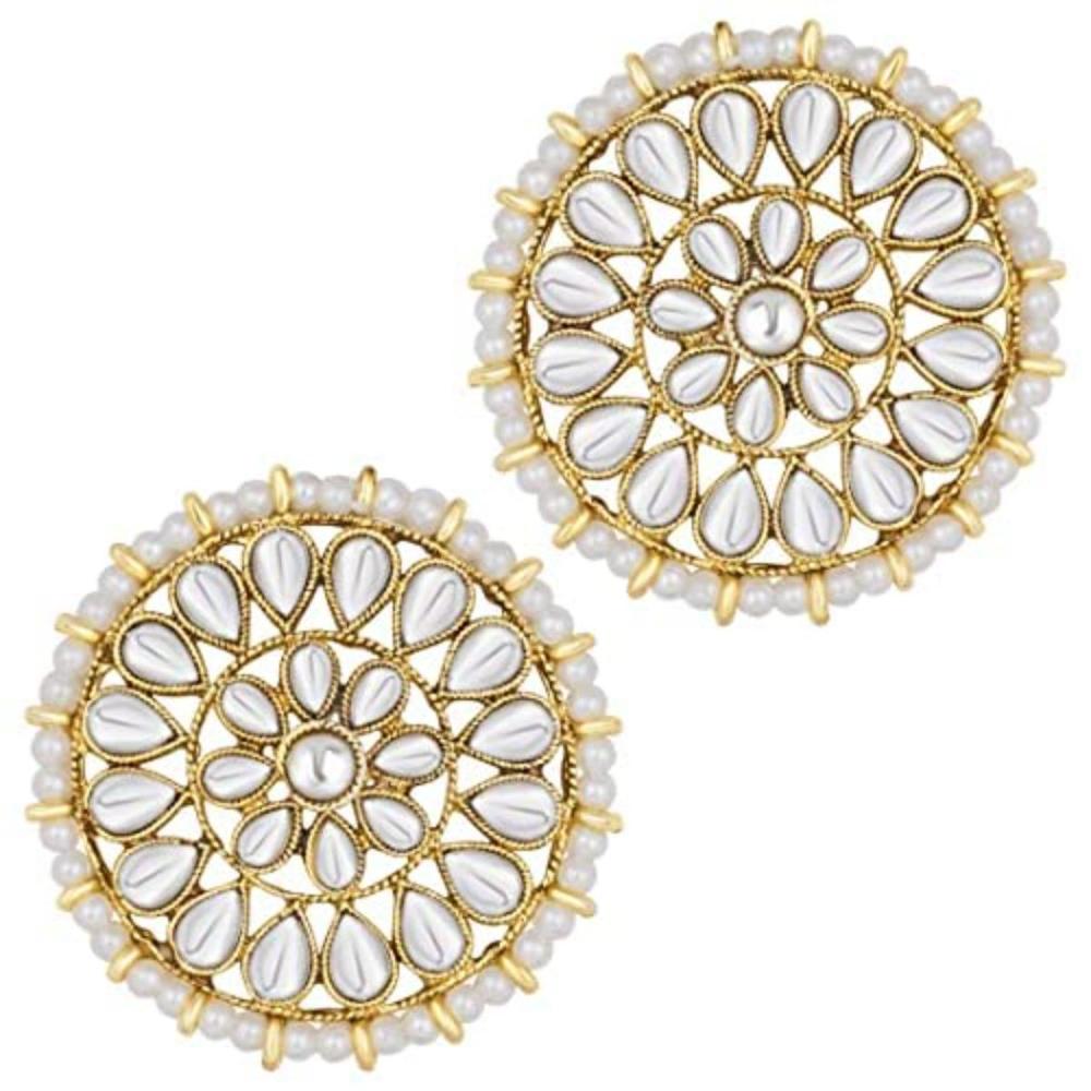Etnico Gold Plated Traditional Kundan & Pearl Stud Earrings for Women (E3070W)