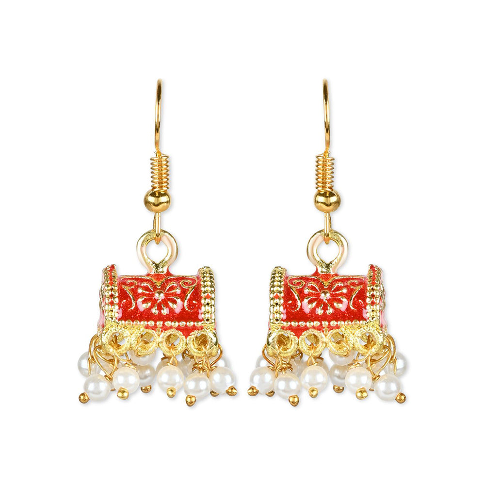 Etnico Gold Plated Traditional Meenakari Handcrafted Red Pearl Jhumki Earrings for Women/Girls(E3074R)