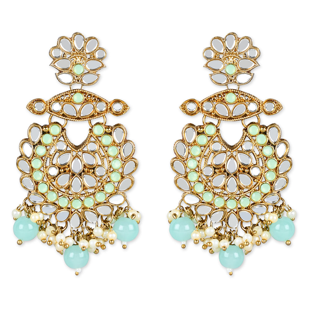 Etnico Gold Plated Traditional Kundan & Stone Studded Chandbali Earrings For Women(E3080Min)