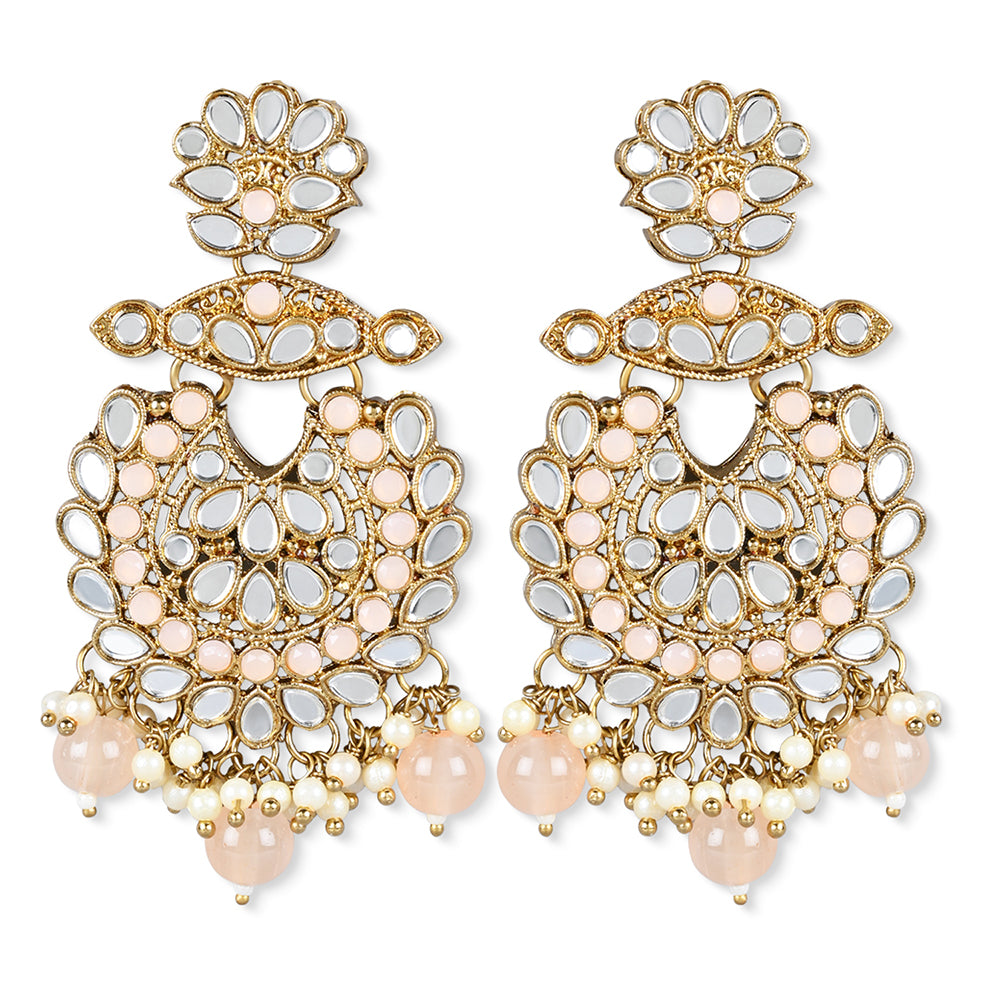 Etnico Gold Plated Traditional Kundan & Stone Studded Chandbali Earrings For Women(E3080Pe)