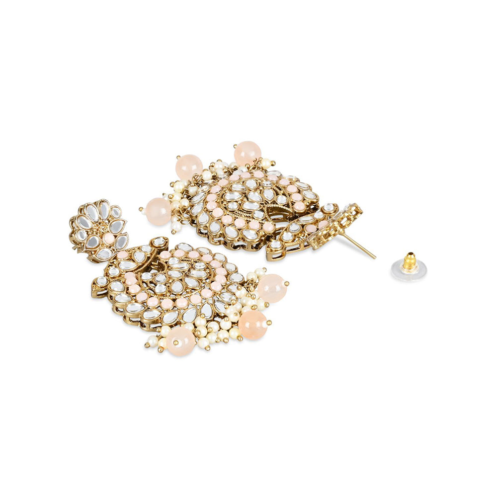 Etnico Gold Plated Traditional Kundan & Stone Studded Chandbali Earrings For Women(E3080Pe)
