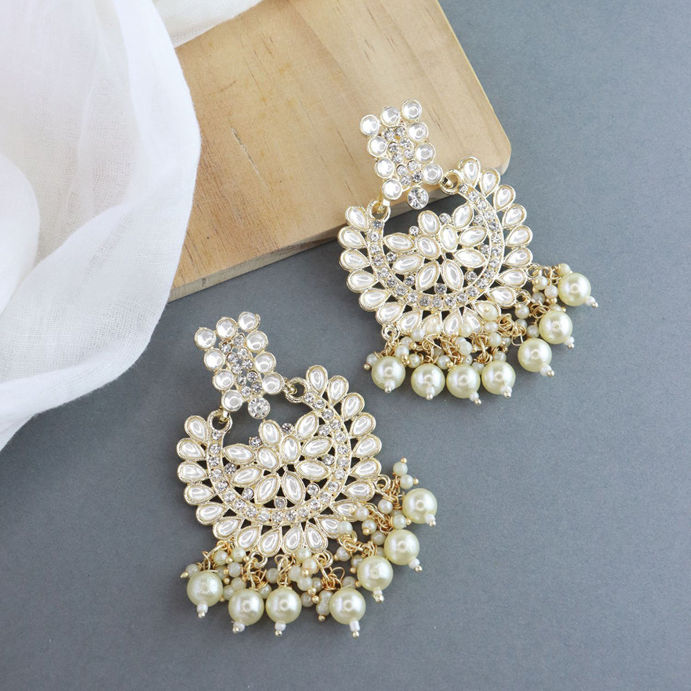 Etnico Gold Plated Intricately Designed Traditional Chandbali Earrings Glided With Kundans & Pearls (E3081W)