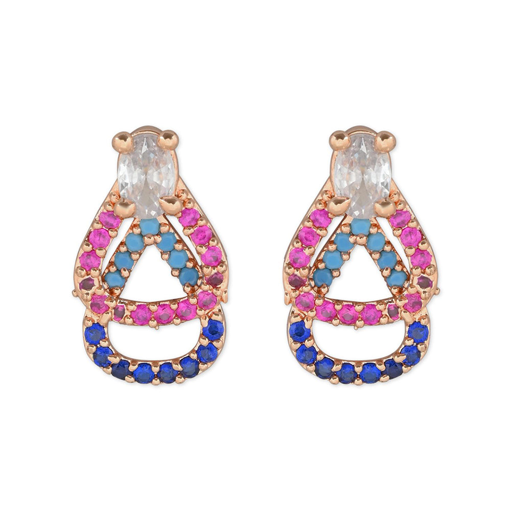 Etnico Valentine's Special Rose Gold Plated Glittering Crystal AD Stone Studs Earrings for Women & Girls (E3086)