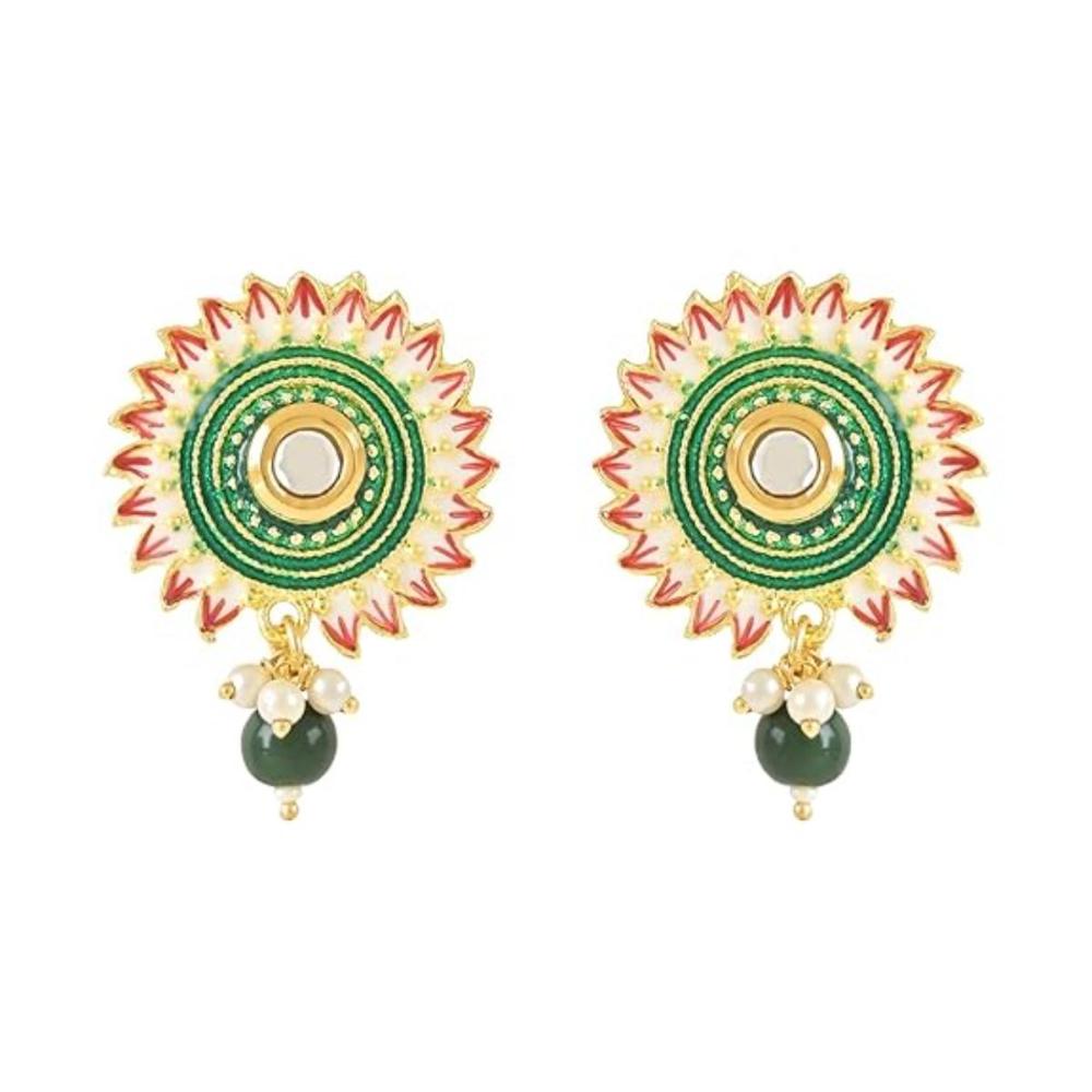 Etnico Gold Plated Traditional Meenakari Kundan Studded Pearl Drop Chandbali Earrings For Women & Girls (E3123G)