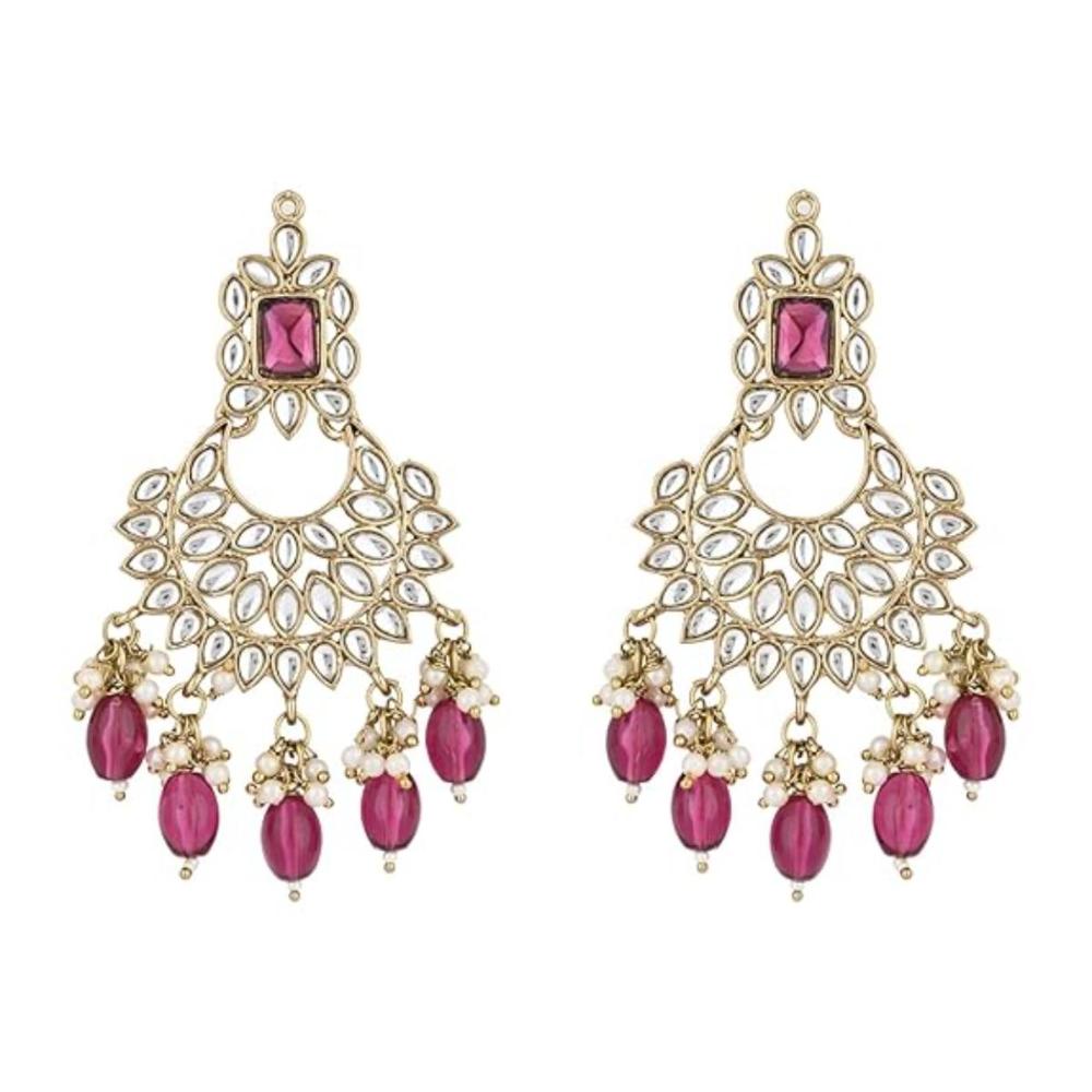 Etnico Gold Plated Traditional Kundan & Pearl Chandbali Earrings For Women (E3154Wi)