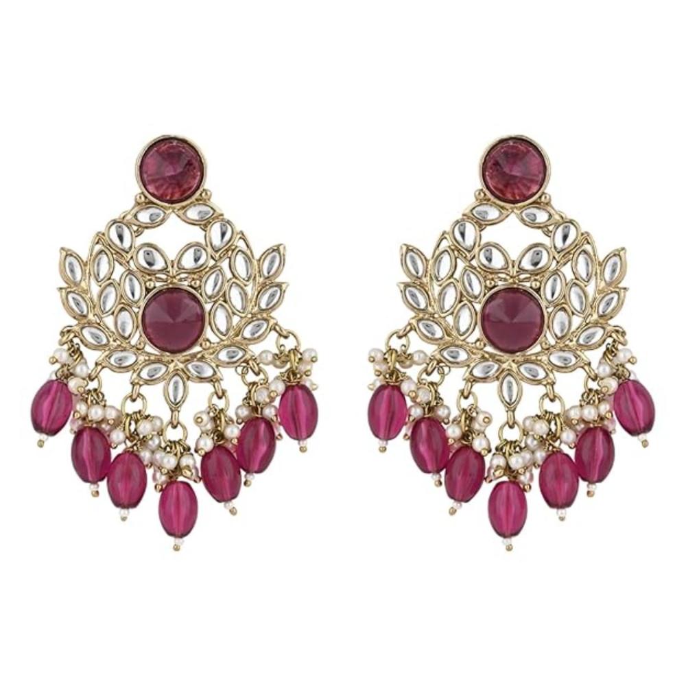 Etnico Gold Plated Traditional Kundan & Pearl Chandbali Earrings For Women (E3155Wi)